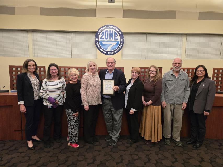 Staff presents the 25-Year Directors Award to the Zone 7 Board of Directors at the September 18 Board Meeting